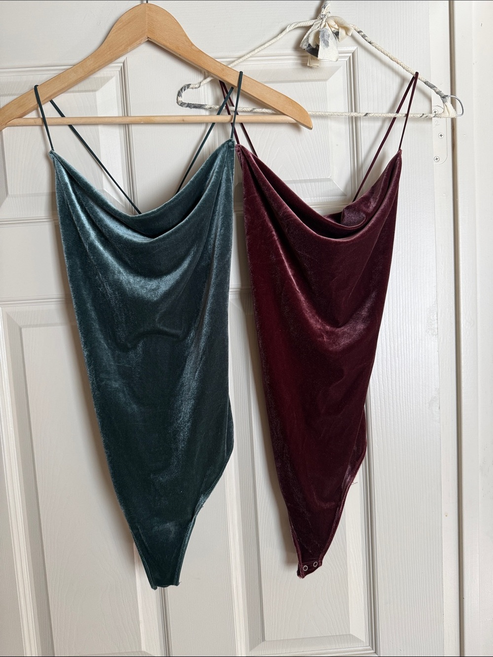Abercrombie & Fitch Velvet Cowl Neck Bodysuits in Teal and Burgundy